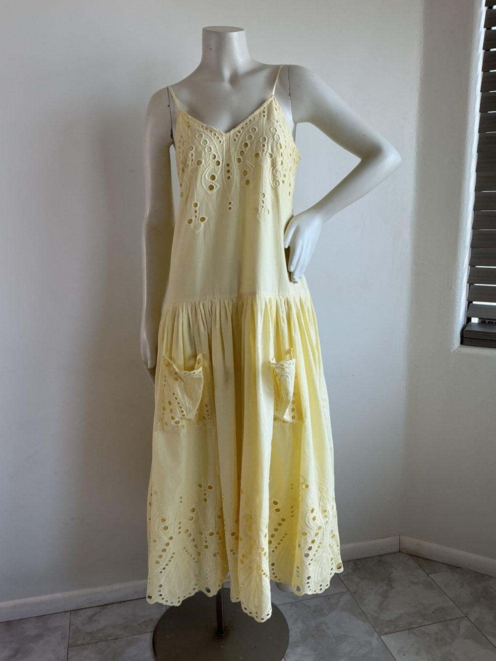 Hunter Bell Martin Eyelet Drop-Waist Yellow Embroidered Sundress Small - Picture 8 of 10